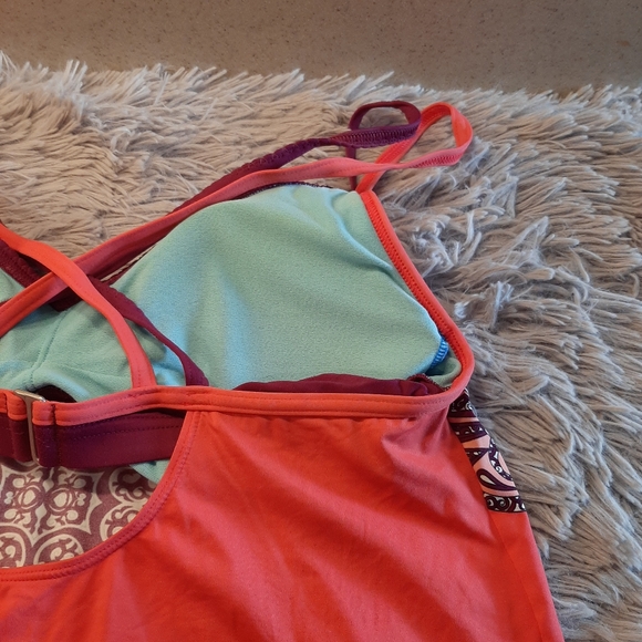 Athleta Orange Paisley Side-Scrunch Tankini Top size ST (Small Tall) - Picture 15 of 15